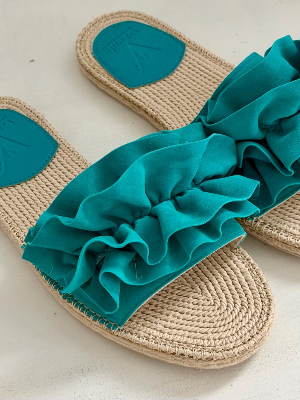 Teal Ruffle Slide Sandals - Women